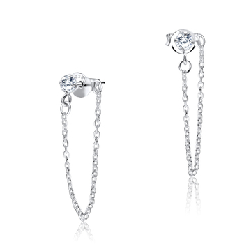 CZ With Chain Silver Stud Earring STS-4011